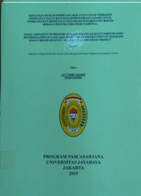 Kepastian Hukum Pemegang Hak Atas Tanah Terhadap Penetapan Ganti Rugi Dalam Pengadaan Tanah Untuk Pembangunan Bendungan Sukamahi Di Kabupaten Bogor Sebagai Proyek Strategis Nasional