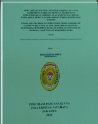 Perlindungan Hukum Direksi Dari Gugatan Korporasi Terkait Dengna Penerapan Perlindungan Direksi Atas keputsan Bisnis Pada Akta Berita Acara Rapat Umum Pemegang Saham