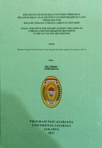 Kepastian Hukum Bagio Notaris Terhadap Pelanggaran Atas Ketentuan Honorarium Yang Tidak Diatur Dalam Undang-Undang Jabatan Notaris