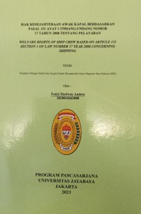 Hak Kesejahteraan Awak Kapal Berdasarkan Pasal 151 Ayat 1 Undang-Undang Nomor 17 Tahun 2008 Tentang Pelayaran