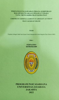 Pertangungjwaban Korporasi Dalam Kecelakaan Pesawat Udara Yang MFengakibatkan Kematian