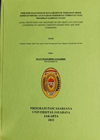 Perlindungan Hukum Bagi Kreditur Terhadap Objek Jaminan Fidusia Atas Saham Perseroan Terbatas Yang Dijadikan Jaminan Utang