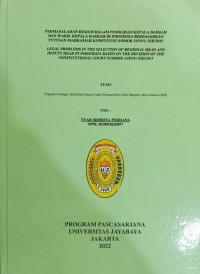 Permasalahan Hukum Dalam Pemilihan Kepala Daerah Dan Wakil Kepala Daerah Dan Wakil Kepala Daerah Di Indonesia