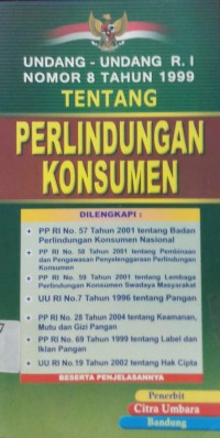 Undang-Undang RI Nomor 8 Tahun 1999 Tentang Perlindungan Konsumen